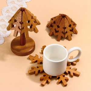Wooden <b>Christmas</b> Tree Trivet Set Heat Resistant Coaster <b>Mats</b> Irregular Shape <b>Table</b> Decoration Handmade Natural Wood Design - Product Image 1