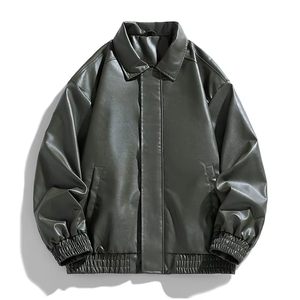 Men Oversized PU Leather Bomber Jacket <b>Drop</b> Shoulder Harajuku Streetwear Loose Fit Faux Leather Jacket OEM Custom - Product Image 1