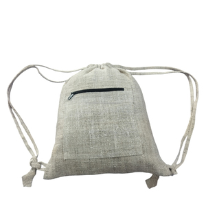 Hemp Drawstring Backpack Natural Color Large Capacity Front Zip Pocket Eco Friendly Sack <b>Bag</b> for Gym Swimming - Product Image 4