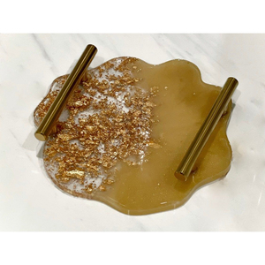 New Round Geode Resin Serving Tray With Metal Handles Black <b>Silver</b> Quartz Pattern Decorative Tray For <b>Coffee</b> <b>Table</b> Home Decor - Product Image 5