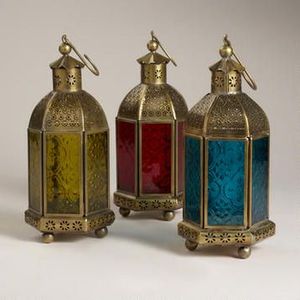 Lanterne en fer artisanale avec panneaux de verre colorés pour la décoration de la maison - Product Image 4