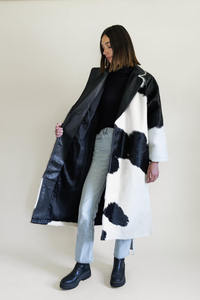 Women Genuine Leather Animal Print Long Thin Eco-Friendly Down Coat Winter Outerwear Regular Fit <b>Turn</b>-Down Collar Covered <b>Button</b> - Product Image 6