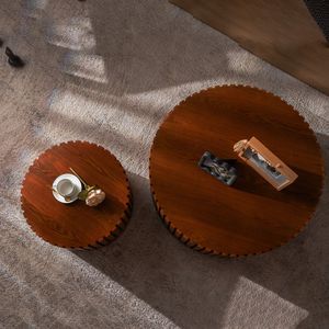 Round Wood <b>Coffee</b> <b>Table</b> for <b>Small</b> Space Apartments Living Room No Assembly Required - Product Image 3