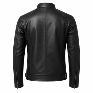Custom Logo Men's Slim Fit Genuine Lambskin Leather <b>Jacket</b> Black <b>Racer</b> Biker Style Casual Real Leather <b>Jacket</b> OEM Manufacturer - Product Image 2