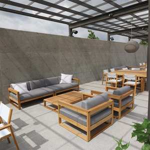 Ensemble de canapés de jardin en teck minimaliste moderne, imperméable, pour espaces de vie extérieurs contemporains, pour villa et hôtel - Product Image 2