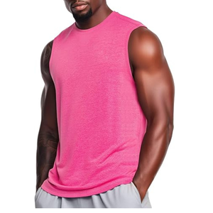 Camiseta sin mangas para hombre, color rosa, cuello redondo, color sólido, tejida, transpirable, informal, para hacer ejercicio - Product Image 1