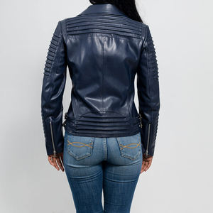 Veste de moto en cuir de vache véritable pour femme, coupe-vent, manches longues, fermeture éclair, col rabattable, couleur unie, style hiver - Product Image 3