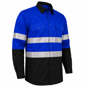Chemise de travail unisexe personnalisée à manches longues, couleur bleu royal, blocs de couleur, haute visibilité, sécurité, polyester, réfléchissante, OEM, 2026 - Product Image 3
