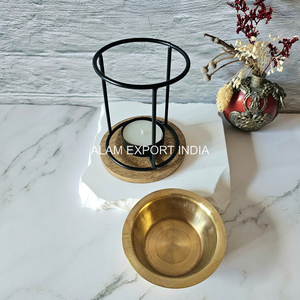 Iron Frame Black Powder Coated Wooden Base Brass <b>Oil</b> Bowl Aroma Diffuser Incense Burner Religious Incense Holder Lowest Price - Product Image 3