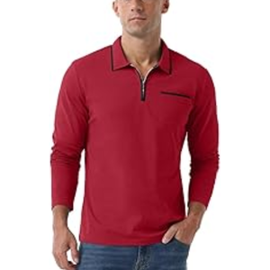 Polo pour homme – T-shirt classique élégant à manches longues et col zippé pour le golf - Product Image 4