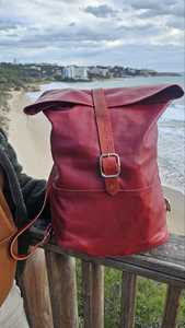 Retro Buckle Leather Roll Top Backpack Antique <b>Brass</b> Hardware Rucksack Vintage Look Travel Bag Men LRTB-0176 - Product Image 6