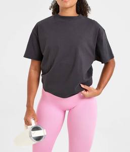 Women Oversized Solid Color Crew Neck T-Shirt Regular Sleeve Loose Fit 100% Cotton Jersey Breathable All Seasons Wear - Product Image 3