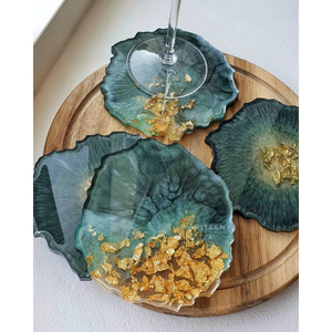 New Design Emerald Green <b>Epoxy</b> <b>Resin</b> Geode Coasters Set Of 4 Heat Resistant Agate Style Drink Mats For Hotel And Home Decor - Product Image 3
