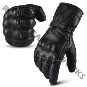 Gants de moto d'hiver en cuir véritable doublés pour hommes, noirs, de luxe, personnalisables, pour la conduite, vente en gros - Product Image 2