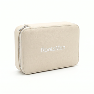 Rootsmen Custom Cream Textured Leather Hanging Large Waterproof Soft Lightweight Travel <b>Makeup</b> Bag Zipper Cosmetic Pouch Women - Product Image 5