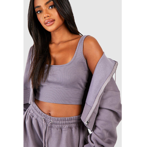 OEM Custom Women Three Piece Set Zip Hoodie Crop Top and Wide Leg <b>Pants</b> Heavy Fleece <b>Lounge</b> Wear Wholesale - Product Image 4