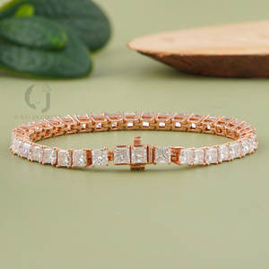 13.53ct Princess Lab Grown Diamond Bracelet 14K Rose <b>Gold</b> EF VVS1 Prong <b>Set</b> Modern Luxury Wholesale Fine Jewelry for Women - Product Image 3