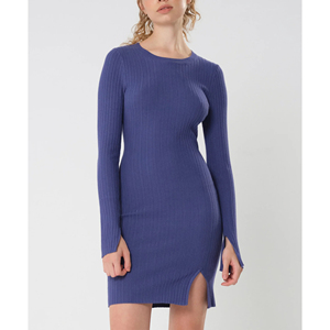 ผู้ผลิตชุดเดรสทรงเข้ารูปแบบมีซี่โครงขั้นสูง ชุดเดรสไหมพรมแขนยาวแบบสั้น รับผลิตแบรนด์ส่วนตัว - Product Image 1