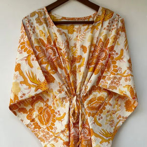 Nouveau Kaftan Indien Évasé à Col en V et Cordon de Serrage, Imprimé Animal, en Coton Doux, Longueur Intégrale, avec Dentelle, pour Plage et Demoiselle d'honneur, pour Femme - Product Image 3