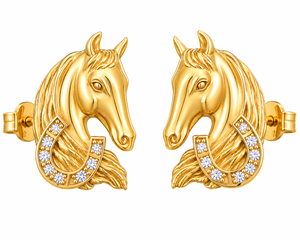 Gold Plated Horse Head Fine Stud 925 Sterling Silver Earrings Diamond CZ Animal Jewelry <b>Gift</b> for Women - Product Image 6