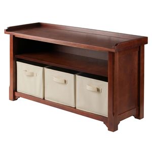 Banc de rangement en tissu beige Verona avec 3 bacs pliables - pour l'organisation et la décoration de la maison - Product Image 2