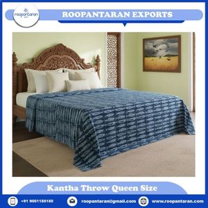 Handmade Cotton Sanganer Kantha Queen Size <b>Throws</b> Hand Block Printed <b>Large</b> Width Indian Quilt Traditional Bedding Home Luxury - Product Image 2