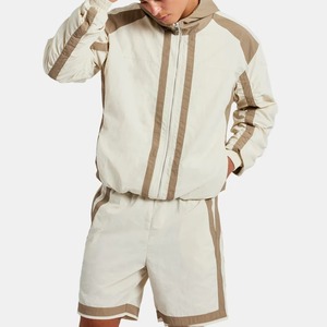Ensemble short et veste de sport unisexe bleu clair, séchage rapide, polyester, fermeture éclair, coupe ample, couleur unie, col rabattable, été - Product Image 4