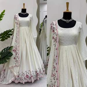 Hermoso Vestido Anarkali de Diseño Indio-Pakistaní, Tela Chinon, Bordado Elegante, para Fiestas, Bodas, Casual, Tradicional, Ropa Femenina - Product Image 6