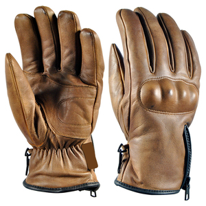Gants de moto en cuir marron à doigts entiers avec protection des articulations et fermeture éclair, gants d'hiver robustes - Product Image 1