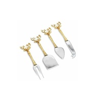 Ensemble de couverts vintage en acier inoxydable avec poignée en laiton, écologique, compatible lave-vaisselle, bord droit, 4 pièces, luxe (cuillère, fourchette, couteau)