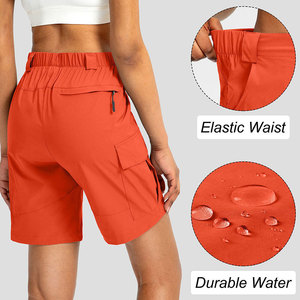 Short cargo taille haute pour femme, couleur unie, séchage rapide, avec poches, style décontracté, orange - Product Image 2