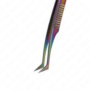 Pinzas de Precisión para Pestañas Rusas en Forma de L, Acero Inoxidable con Recubrimiento de Polvo Arcoíris, Herramienta Aplicadora de Volumen - Product Image 4