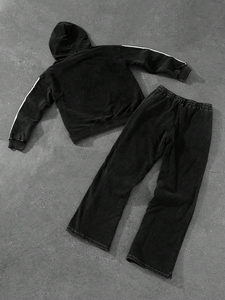 Conjunto de Chándal Urbano para Hombre, Lavado Ácido Personalizado, Efecto Desgastado por el Sol, Sudadera con Cremallera Estilo Vintage, Pantalón Holgado, 100% Algodón Liso - Product Image 2