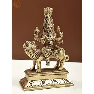 Escultura de Ídolo de latón Pratyangira diosa hecha a mano de 6 pulgadas (Atharvana Bhadrakali) - Product Image 2