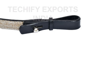 Bandeau de tête de cheval en strass doré, accessoire de bride incurvée en cuir noir de qualité supérieure pour l'équipement équestre - Product Image 2