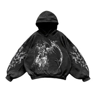Y2K Europeo Americano calle moda gótica patrón impreso Sudadera con capucha de gran tamaño Retro Hip Hop Casual pulóver ropa deportiva polar - Product Image 4