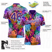 Camisetas de Golf Unisex Personalizadas de Secado Rápido con Diseño 3D de Palmeras Hawaianas en Blanco y Morado, Transpirables, de Poliéster