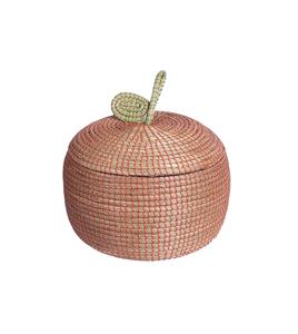 Panier de rangement écologique en jonc de mer orange avec couvercle, design multifonctionnel pour le linge et le rangement - Product Image 1