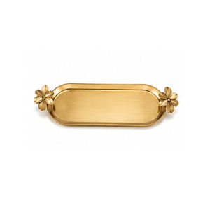 Gold Rectangular Serving <b>Tray</b> with Flower Handles Polished Metal Finish Residential Use - Product Image 3