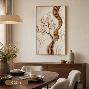 C55-3 Art mural minimaliste en relief 3D avec fleurs, impression sur toile MDF avec cadre, décoration intérieure - Product Image 4