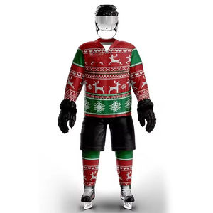 Ensemble de maillots de hockey sur glace pour hommes, imprimé rennes rouge et vert, manches longues, sublimé, évacuation de l'humidité, vêtements de sport d'hiver - Product Image 5