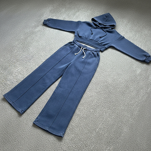 Trendy 100% Cotton <b>Women's</b> Crop Hoodie & Baggy <b>Trouser</b> 2-Piece Set Solid Embroidered High Street Style Eco-Friendly Sweat suit - Product Image 6