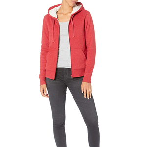 Custom Logo Full Zip Up Womens <b>Hoodie</b> Breathable Cotton Fabric Casual Solid Color Outerwear Long Sleeve <b>Sherpa</b> <b>Lined</b> Hoodies - Product Image 1