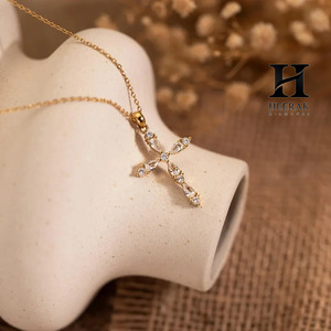 Pear Cut Lab Grown Diamond Cross <b>Pendant</b> 14K <b>Solid</b> <b>Gold</b> Minimalist Marquise Diamond Cross <b>Pendant</b> for Women IGI Certified - Product Image 3