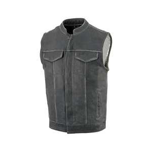 Chaleco de cuero sintético azul para hombre, estilo motero, cuello redondo, cierre de cremallera, sin mangas, para uso exterior, venta al por mayor, chaleco de cuero para motocicleta para hombre - Product Image 4