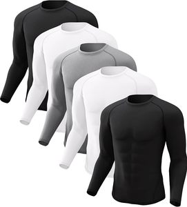 T-shirt de compression à manches longues anti-UV 100 % polyester pour homme – Maillot de sport uni pour l'entraînement - Product Image 3