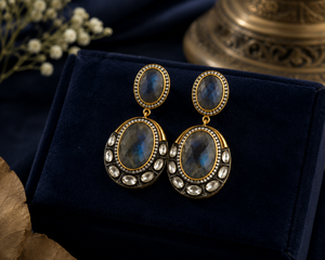 Luxury Black Onyx <b>Drop</b> <b>Earrings</b> Handcrafted Polki Style 925 <b>Silver</b> 18K Gold Plated Antique Wedding <b>Earrings</b> Wholesale B2B - Product Image 2