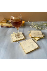 Juego de Posavasos Cuadrados de Mármol con Borde Electrochapado en Oro – Posavasos de Piedra Natural para Bebidas, para Bar, Decoración del Hogar y Regalos Corporativos - Product Image 3