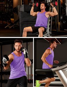 Men's Purple Sleeveless Tank Top Solid Color O-Neck Quick Dry Knitted Muscle <b>Vest</b> Casual Style - Product Image 5