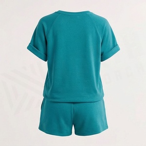 Women's 2 Piece <b>Knitted</b> <b>Set</b> Short Sleeve T Shirt and Above Knee Shorts Casual Loose Fit Geometric Print Breathable Cotton Outfit - Product Image 2